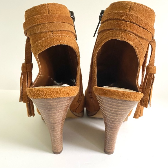 Vince Camuto Janessa Genuine Leather Suede Ankle Wedge Sandals Cognac Brown 7 - Picture 5 of 11